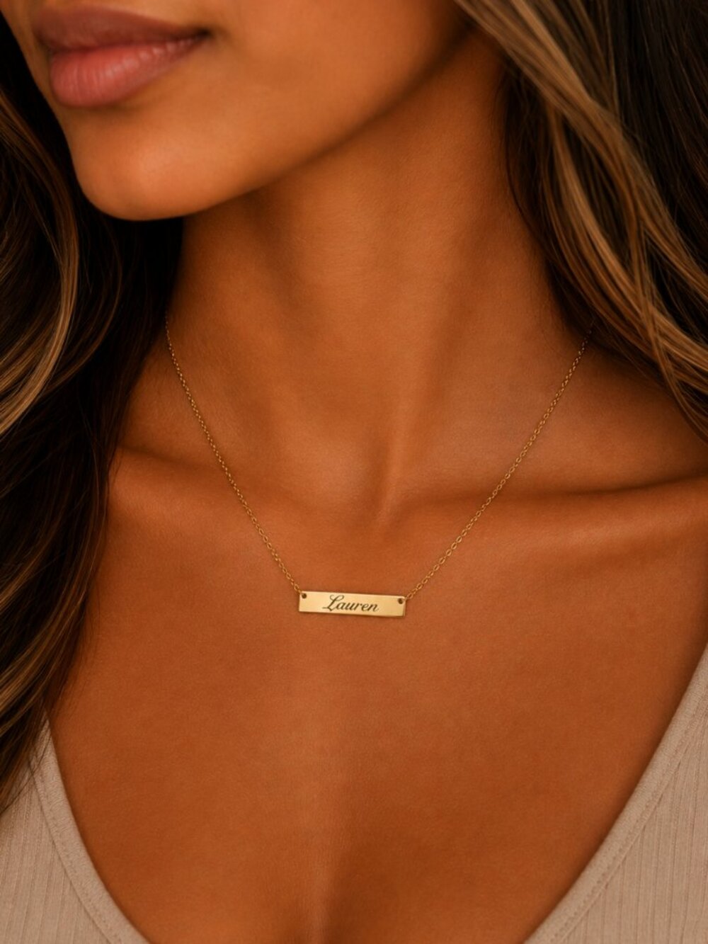 "Lauren” Pre-Inscribed Name Plate Necklace